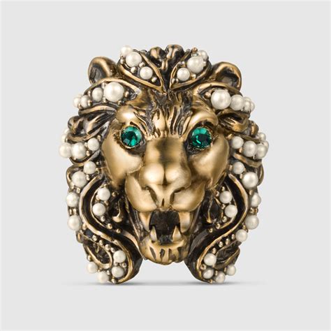 gucci lion head ring with crystal|gucci lion ring men.